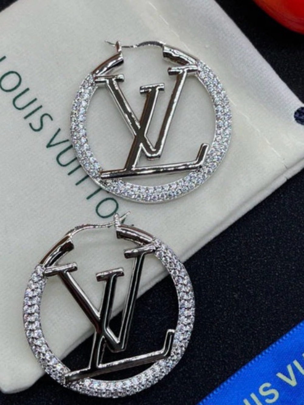 Fashion Inspired Silver Crystal Pavé Hoop Earrings Stamped - Picture 3 of 4